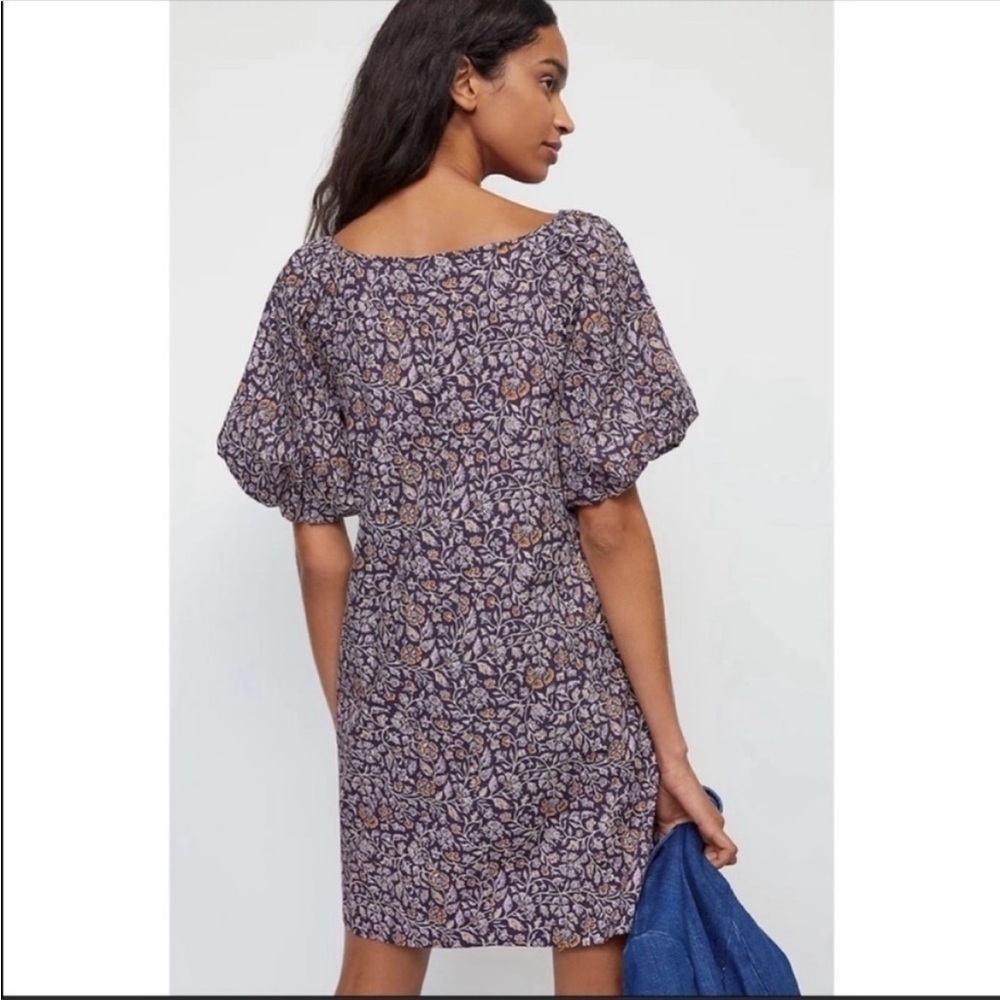 Anthropologie Porridge Elke Floral Mini Dress Puff Sleeve Square Neck Purple - Picture 2 of 7